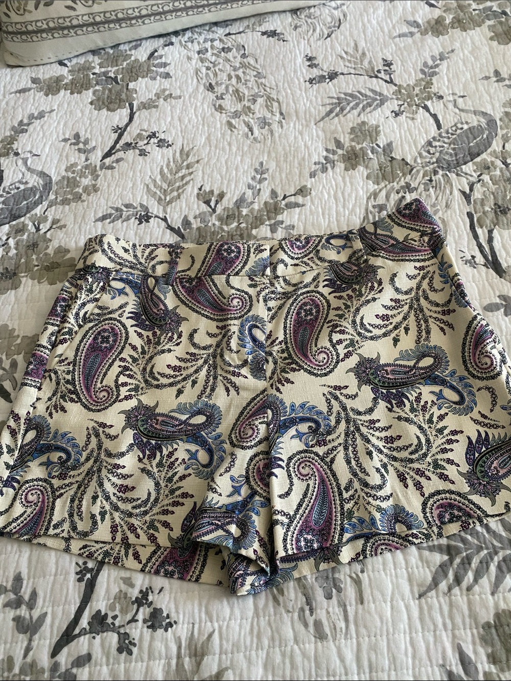 LOFT Cream Paisley High-Waist Shorts with Blue & Purple